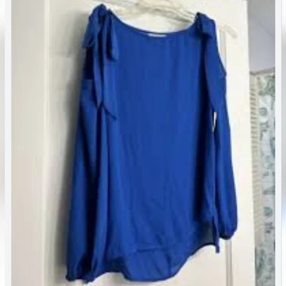 5 FOR $25 BELLE SKY Royal Blue Bow Top Cold Shoulder Blouse - Picture 2 of 5